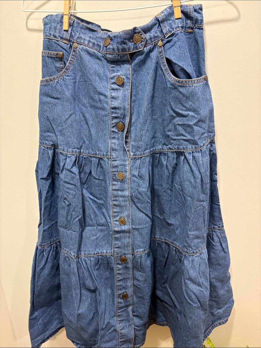 Denim Tiered Button-Front Midi Skirt - Blue. Brand new out of the bag.